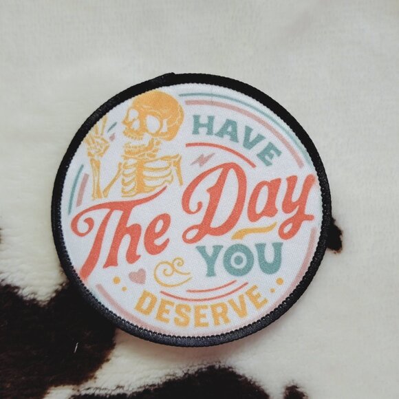 Skull Day You Deserve DYI Fabric Hat Patch Glue Iron On Sew Custom Hat Patch - Picture 3 of 4
